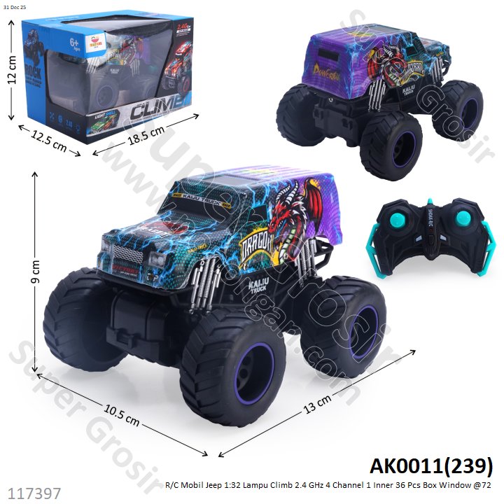 R/C Mobil Jeep 1:32 Lampu Climb 2.4 GHz 4 Channel 1 Inner 36 Pcs Box Window @72