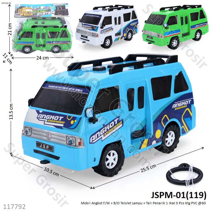 Mobil Angkot F/W + B/O Telolet Lampu + Tali Penarik 1 Ikat 3 Pcs Ktg PVC @60