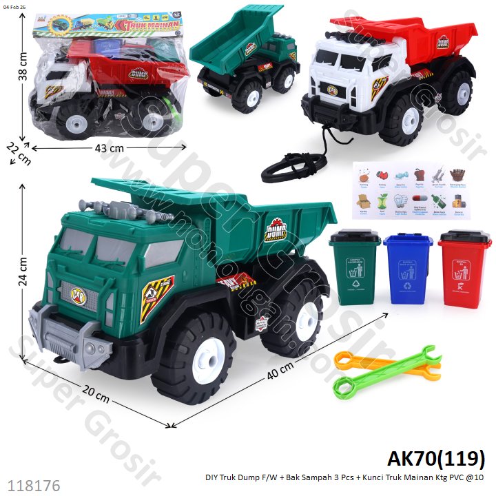 DIY Truk Dump F/W + Bak Sampah 3 Pcs + Kunci Truk Mainan Ktg PVC @10