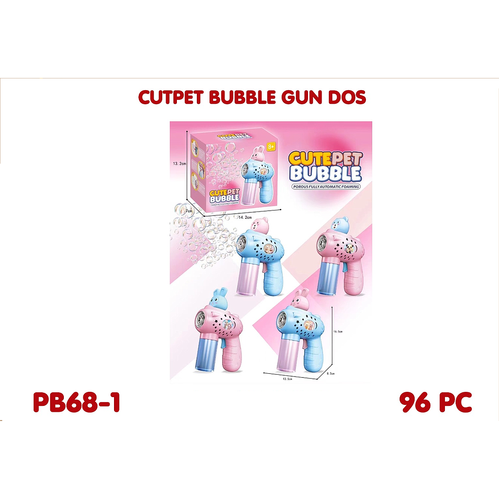 Bubble Gun Karakter 6 Lubang B/O Lampu + Refill Cutepet Bubble 1 Inner 48 Pcs Box @96