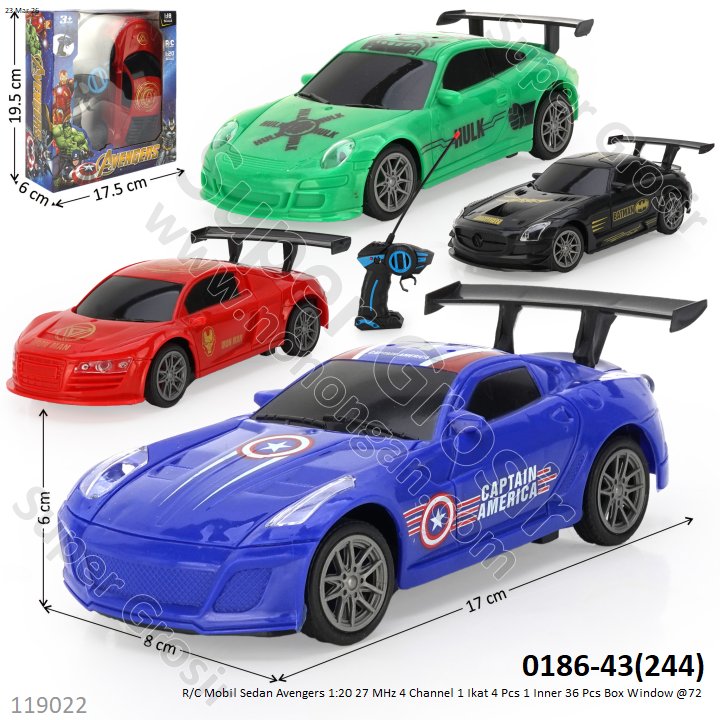 R/C Mobil Sedan Avengers 1:20 27 MHz 4 Channel 1 Ikat 4 Pcs 1 Inner 36 Pcs Box Window @72