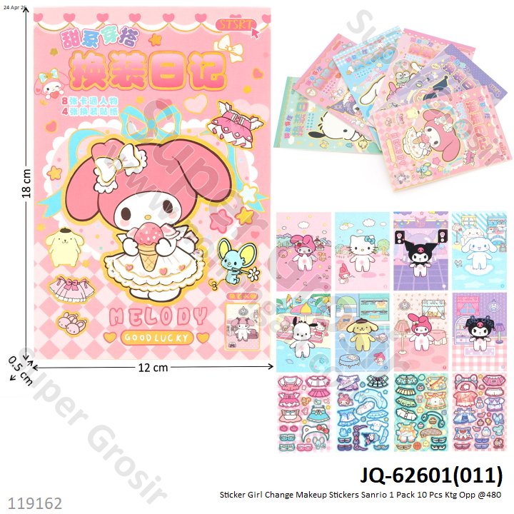 Sticker Girl Change Makeup Stickers Sanrio 1 Pack 10 Pcs Ktg Opp @480