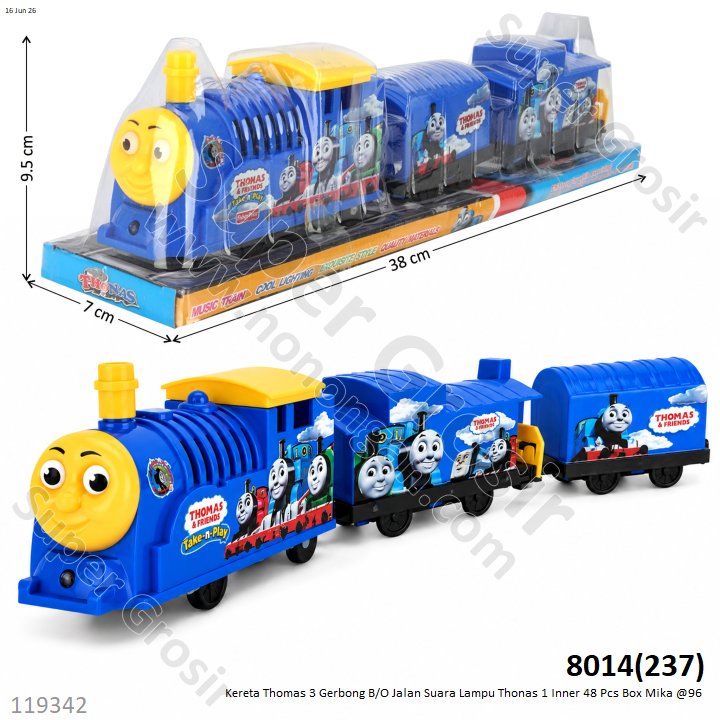 Kereta Thomas 3 Gerbong B/O Jalan Suara Lampu Thonas 1 Inner 48 Pcs Box Mika @96