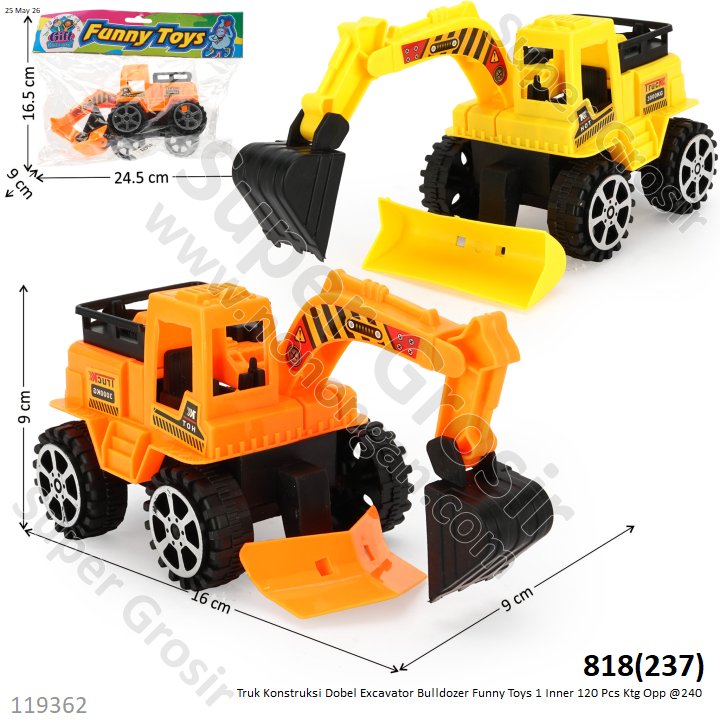Truk Konstruksi Dobel Excavator Bulldozer Funny Toys 1 Inner 120 Pcs Ktg Opp @240