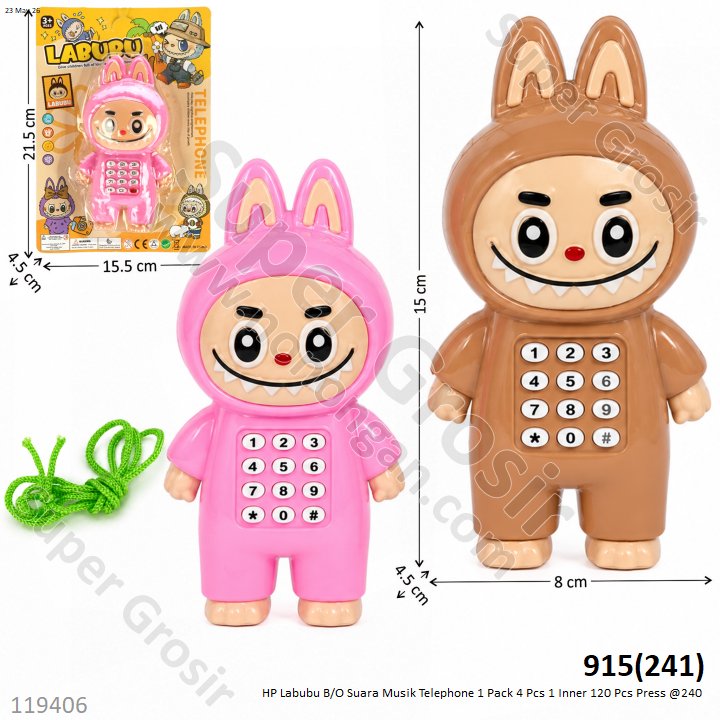 HP Labubu B/O Suara Musik Telephone 1 Pack 4 Pcs 1 Inner 120 Pcs Press @240