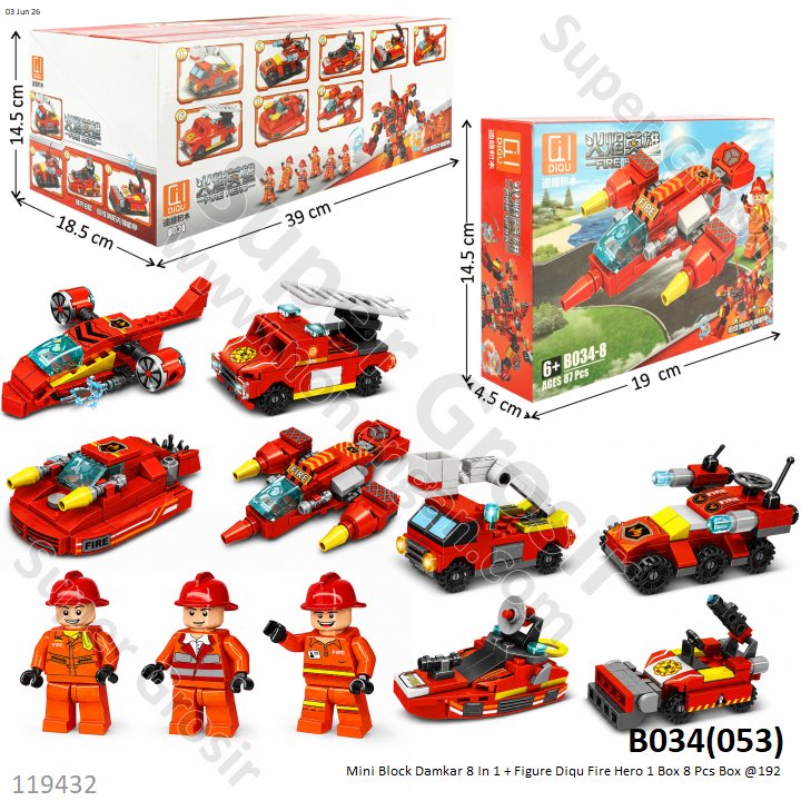 Mini Block Damkar 8 In 1 + Figure Diqu Fire Hero 1 Box 8 Pcs Box @192