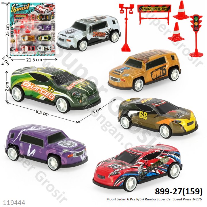 Mobil Sedan 6 Pcs P/B + Rambu Super Car Speed Press @276