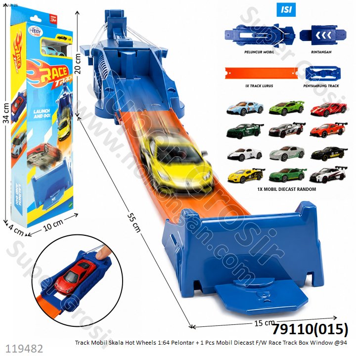 Track Mobil Skala Hot Wheels 1:64 Pelontar + 1 Pcs Mobil Diecast F/W Race Track Box Window @94