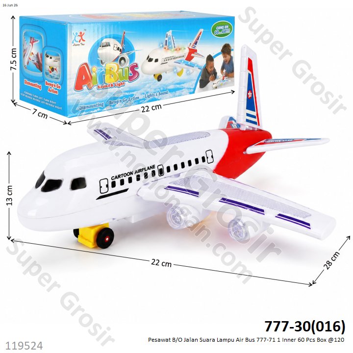 Pesawat B/O Jalan Suara Lampu Air Bus 777-71 1 Inner 60 Pcs Box @120