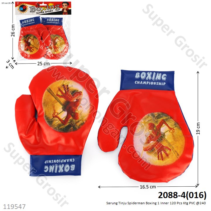Sarung Tinju Spiderman Boxing 1 Inner 120 Pcs Ktg PVC @240