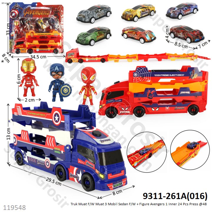 Truk Muat F/W Muat 3 Mobil Sedan F/W + Figure Avengers 1 Inner 24 Pcs Press @48