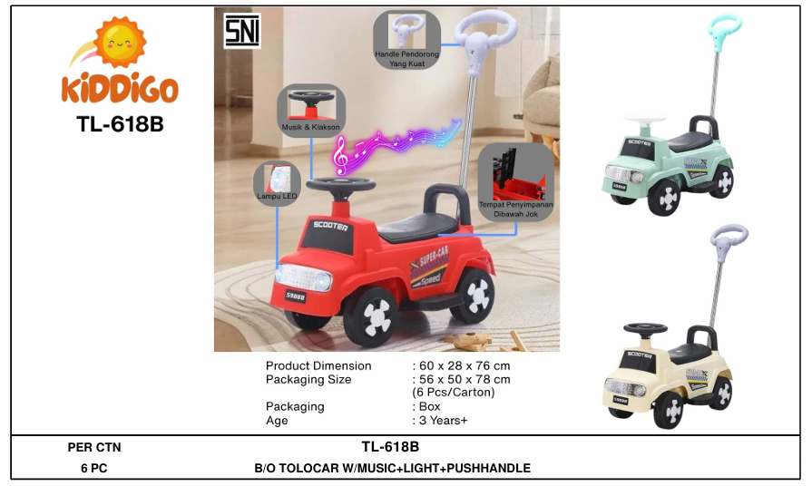 Tunggangan Mobil B/O Lagu Anak Lampu + Dorongan Kiddigo 1 Inner 1 Pcs Box @6
