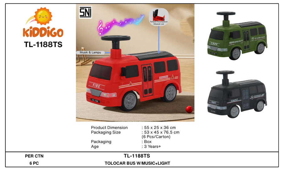 Tunggangan Bus B/O Musik Lampu Kiddigo 1 Inner 1 Pcs Box @6