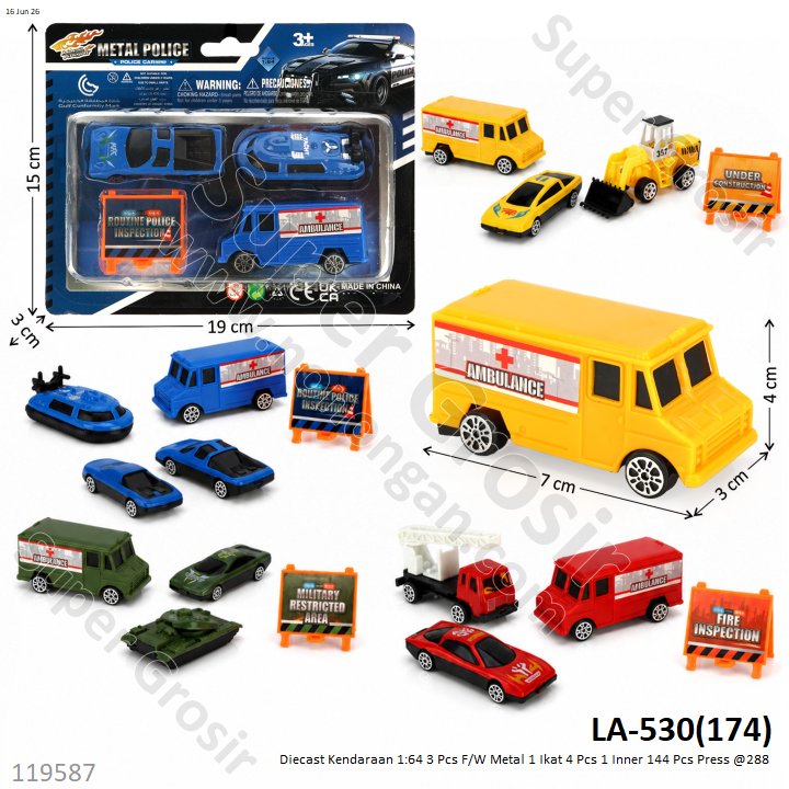 Diecast Kendaraan 1:64 3 Pcs F/W Metal 1 Ikat 4 Pcs 1 Inner 144 Pcs Press @288