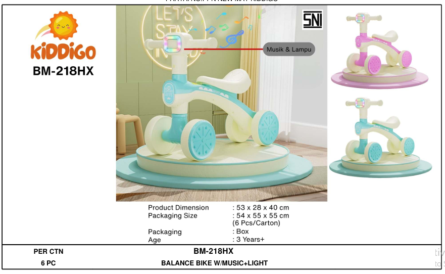 Tunggangan Sepeda Balance Bike B/O Musik Lampu Kiddigo Koli @1