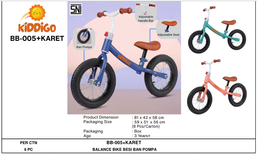 Tunggangan Sepeda Balance Bike Ban Karet Kiddigo 1 Inner 1 Pcs Box @6