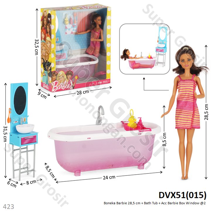 Boneka Barbie Set 2 Varian (Bathtub / Meja Rias) Box Window @2