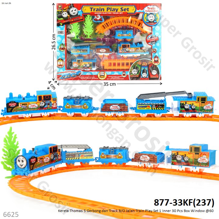 Kereta Thomas 5 Gerbong dan Track B/O Jalan Train Play Set 1 Inner 30 Pcs Box Window @60